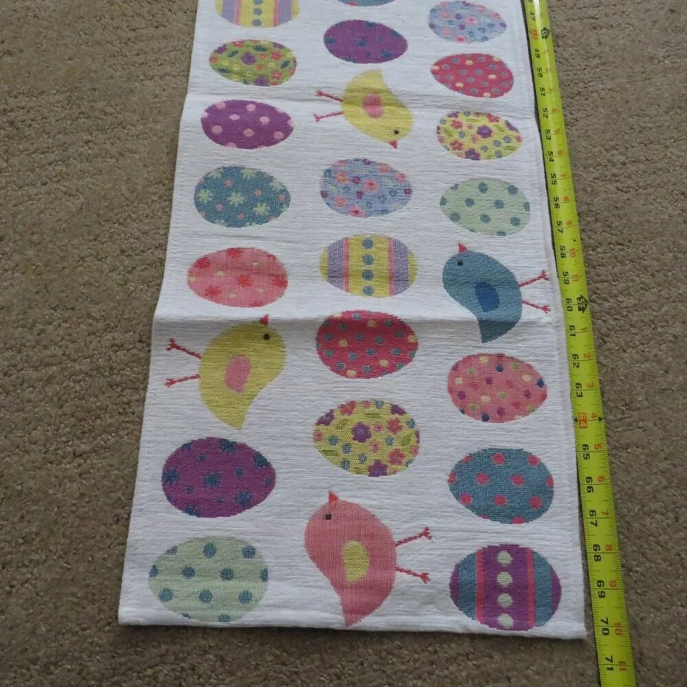 Easter Spring White with Eggs Chicks 13x72 in 6 ft Table Runner
